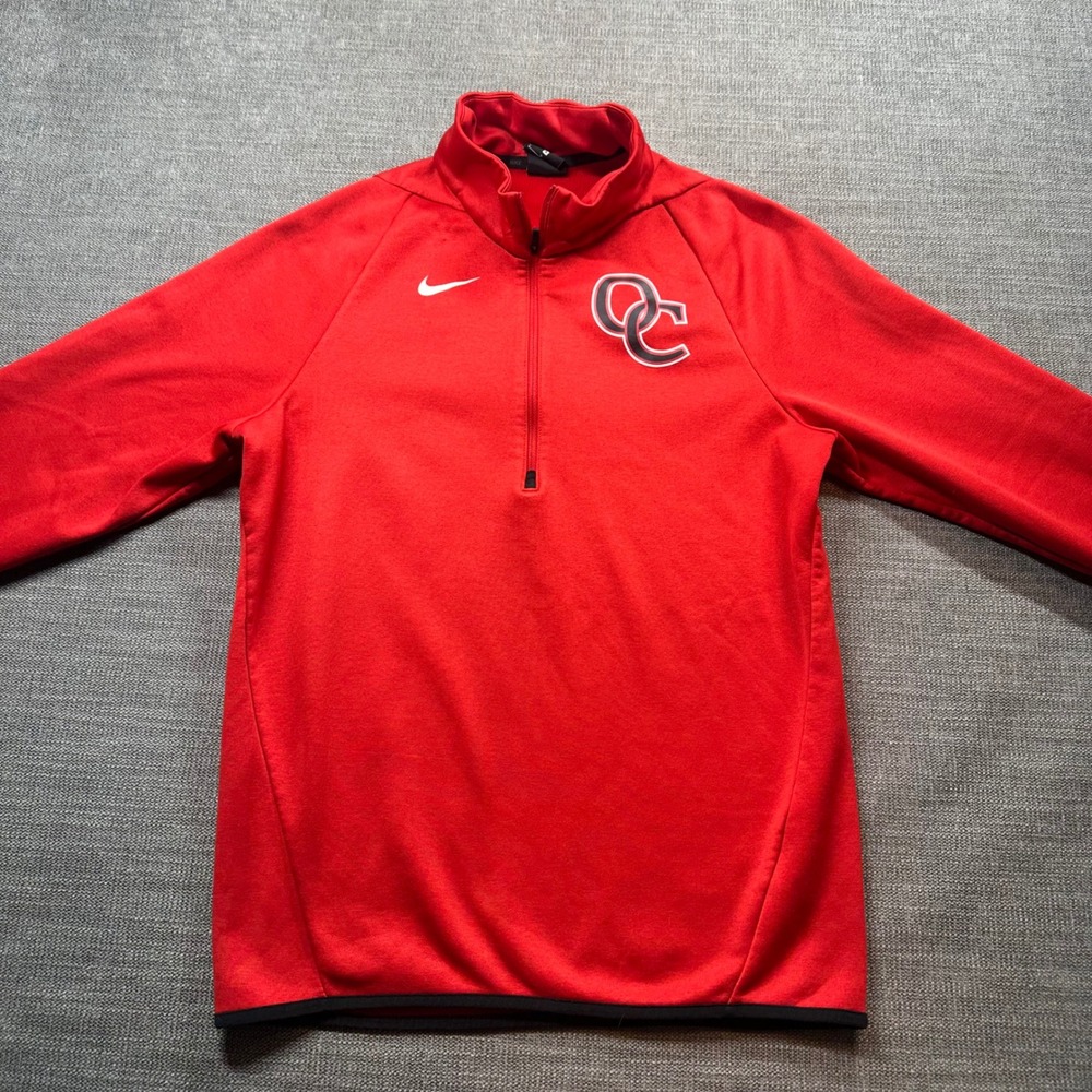 Nike Pullover Men Small Red  Dri-FIT Quarter Zip OC Logo Activewear Top